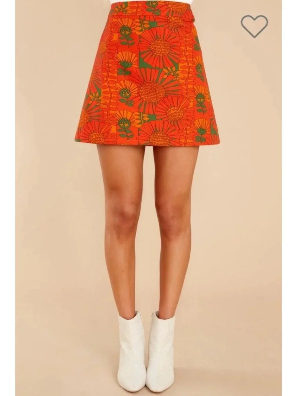 Jolie Brown Dixie Strange Love Mini A-line Skirt Small Retro Mod Floral Orange - Picture 3 of 9